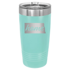 Laser etched teal 20 oz vacuum insulated tumbler with 'North Dakota Home' design