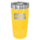 Laser etched yellow 20 oz vacuum insulated tumbler with 'North Dakota Home' design