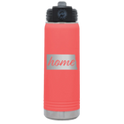 Laser etched coral 20 oz vacuum insulated water bottle with 'North Dakota Home' design