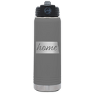 Laser etched dark gray 20 oz vacuum insulated water bottle with 'North Dakota Home' design
