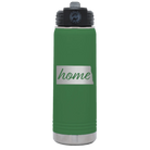 Laser etched green 20 oz vacuum insulated water bottle with 'North Dakota Home' design