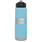 Laser etched light blue 20 oz vacuum insulated water bottle with 'North Dakota Home' design