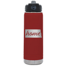 Laser etched maroon 20 oz vacuum insulated water bottle with 'North Dakota Home' design
