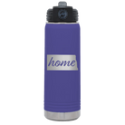Laser etched purple 20 oz vacuum insulated water bottle with 'North Dakota Home' design