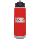 Laser etched red 20 oz vacuum insulated water bottle with 'North Dakota Home' design