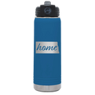 Laser etched royal blue 20 oz vacuum insulated water bottle with 'North Dakota Home' design
