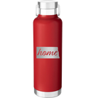 Laser etched red 24 oz vacuum insulated water bottle with 'North Dakota Home' design