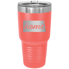 Laser etched coral 30 oz vacuum insulated tumbler with 'North Dakota Home' design