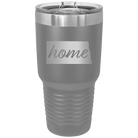 Laser etched dark gray 30 oz vacuum insulated tumbler with 'North Dakota Home' design
