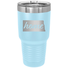 Laser etched light blue 30 oz vacuum insulated tumbler with 'North Dakota Home' design