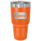 Laser etched orange 30 oz vacuum insulated tumbler with 'North Dakota Home' design
