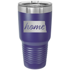 Laser etched purple 30 oz vacuum insulated tumbler with 'North Dakota Home' design