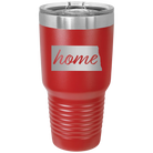 Laser etched red 30 oz vacuum insulated tumbler with 'North Dakota Home' design