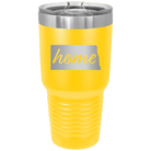 Laser etched yellow 30 oz vacuum insulated tumbler with 'North Dakota Home' design
