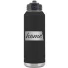 Laser etched black 32 oz vacuum insulated water bottle with 'North Dakota Home' design