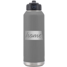 Laser etched dark gray 32 oz vacuum insulated water bottle with 'North Dakota Home' design