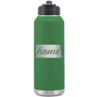 Laser etched green 32 oz vacuum insulated water bottle with 'North Dakota Home' design