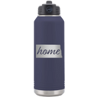 Laser etched navy 32 oz vacuum insulated water bottle with 'North Dakota Home' design