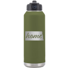 Laser etched olive green 32 oz vacuum insulated water bottle with 'North Dakota Home' design
