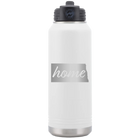 Laser etched white 32 oz vacuum insulated water bottle with 'North Dakota Home' design