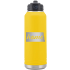Laser etched yellow 32 oz vacuum insulated water bottle with 'North Dakota Home' design