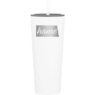 Laser etched white 20 oz vacuum insulated tumbler with 'North Dakota Home' design