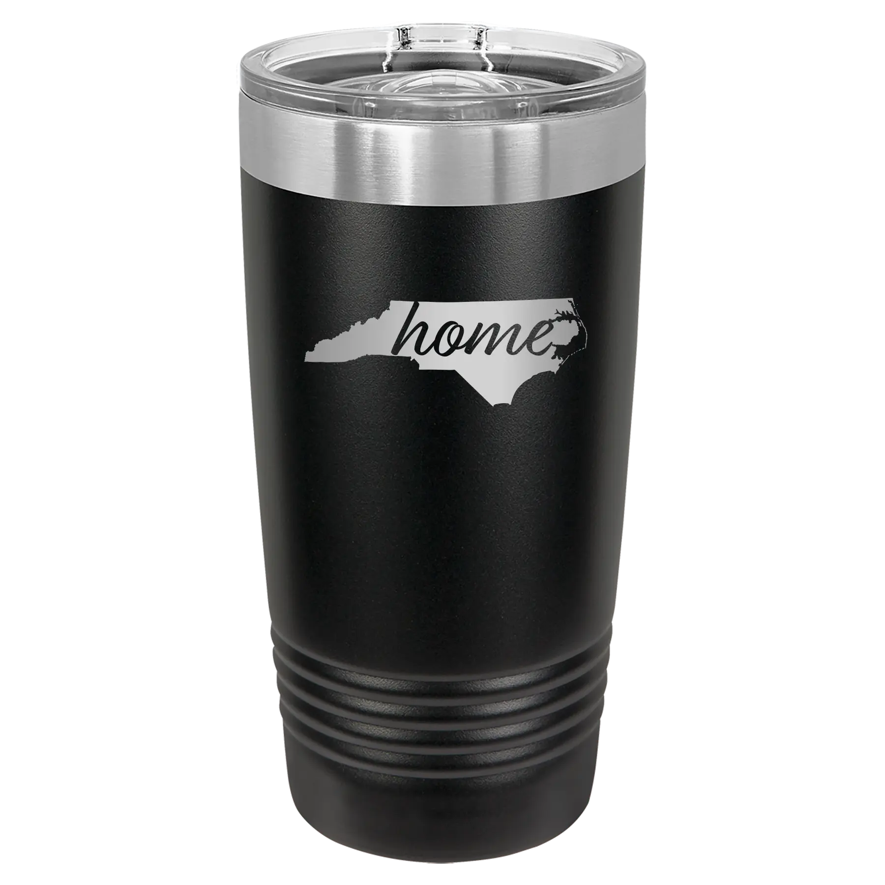 Laser etched black 20 oz vacuum insulated tumbler with 'North Carolina Home' design
