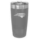 Laser etched dark gray 20 oz vacuum insulated tumbler with 'North Carolina Home' design