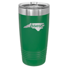 Laser etched green 20 oz vacuum insulated tumbler with 'North Carolina Home' design