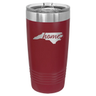 Laser etched maroon 20 oz vacuum insulated tumbler with 'North Carolina Home' design