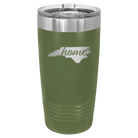 Laser etched olive green 20 oz vacuum insulated tumbler with 'North Carolina Home' design