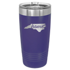 Laser etched purple 20 oz vacuum insulated tumbler with 'North Carolina Home' design