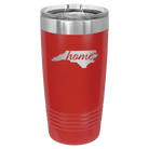 Laser etched red 20 oz vacuum insulated tumbler with 'North Carolina Home' design