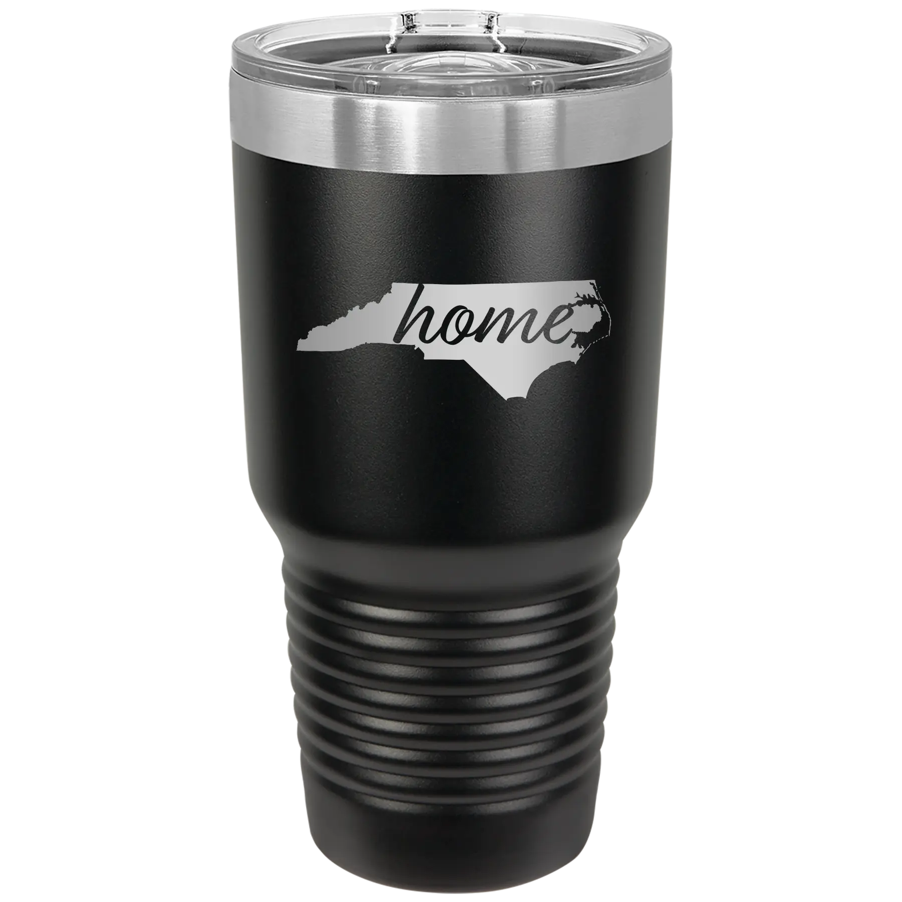Laser etched black 30 oz vacuum insulated tumbler with 'North Carolina Home' design