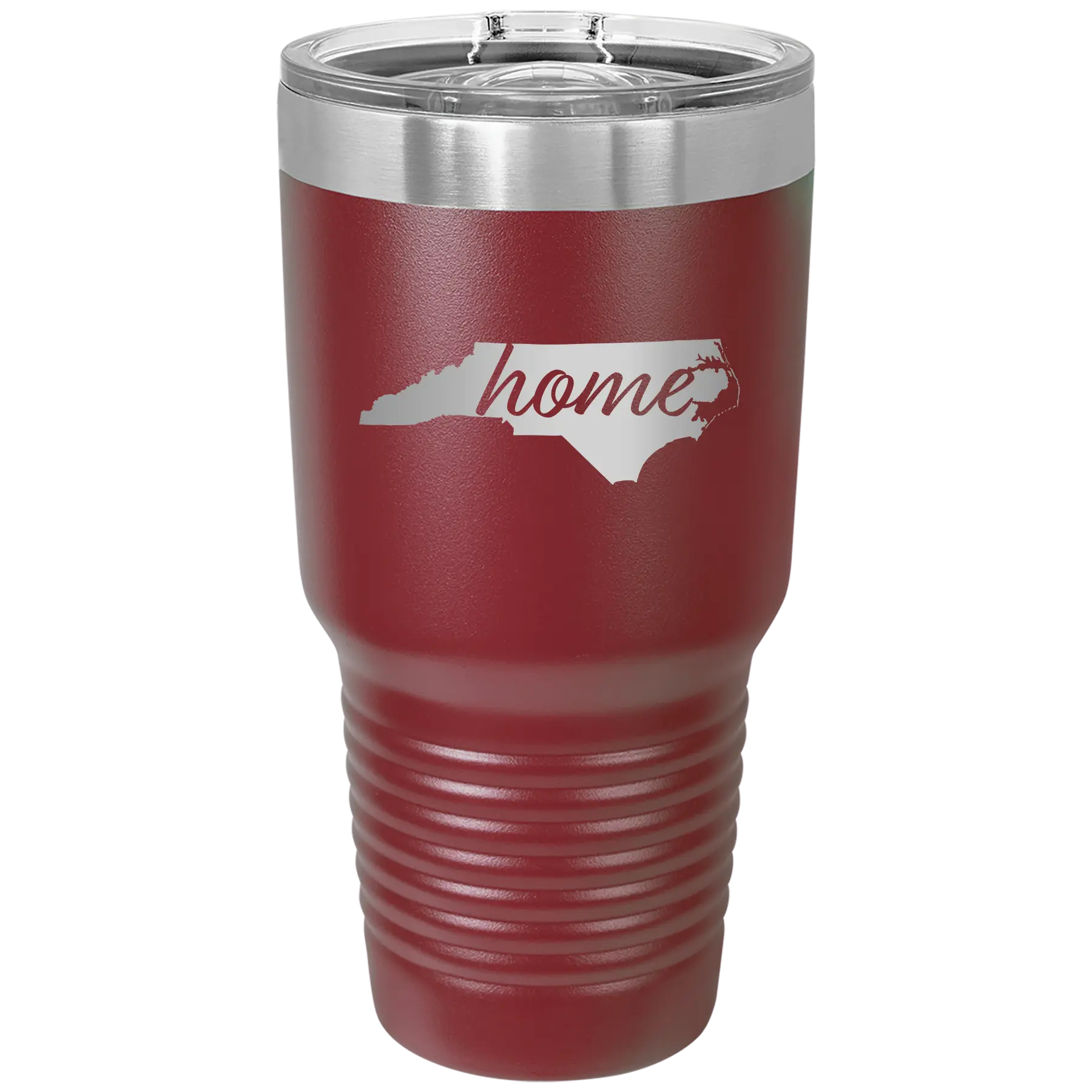 Laser etched maroon 30 oz vacuum insulated tumbler with 'North Carolina Home' design