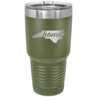 Laser etched olive green 30 oz vacuum insulated tumbler with 'North Carolina Home' design