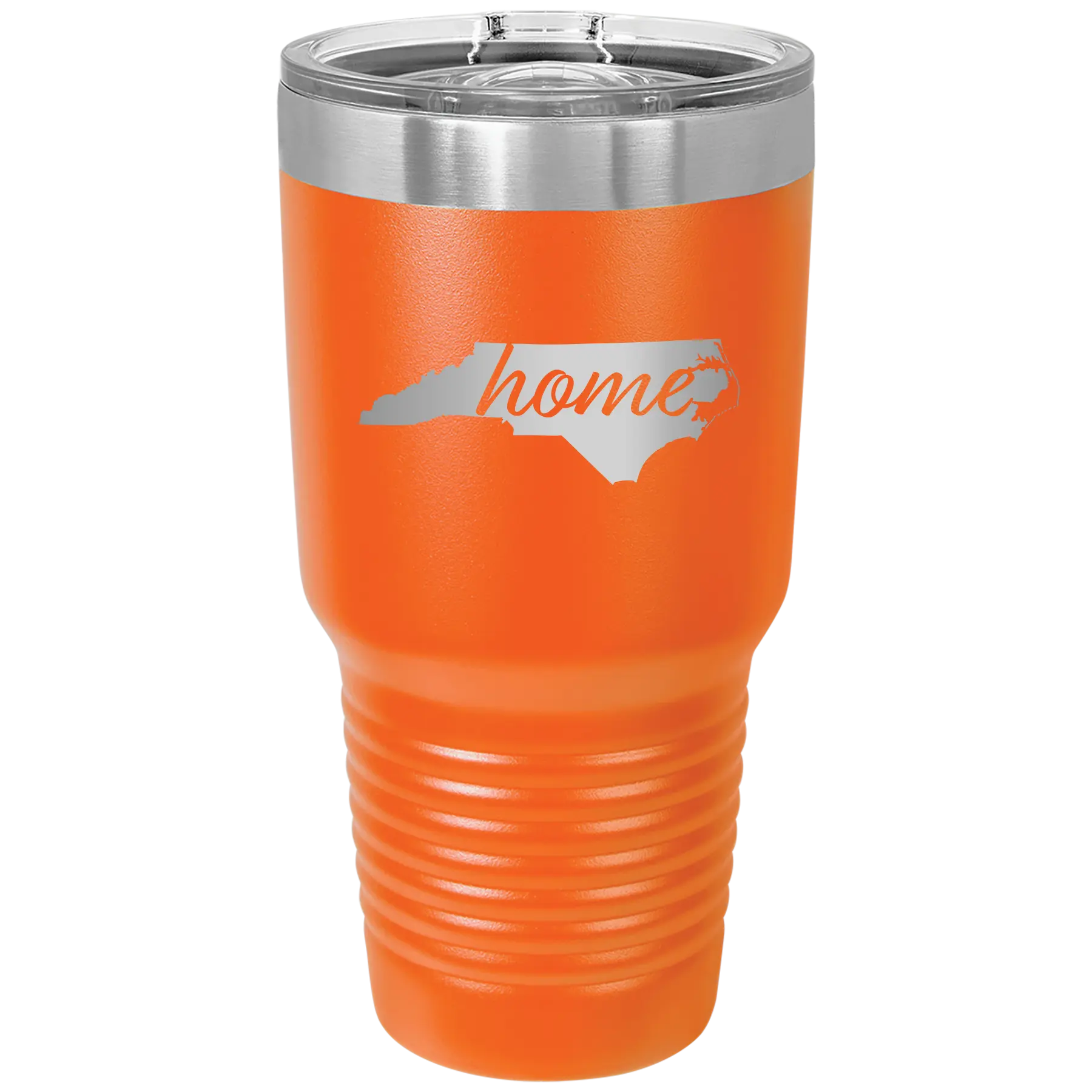 Laser etched orange 30 oz vacuum insulated tumbler with 'North Carolina Home' design