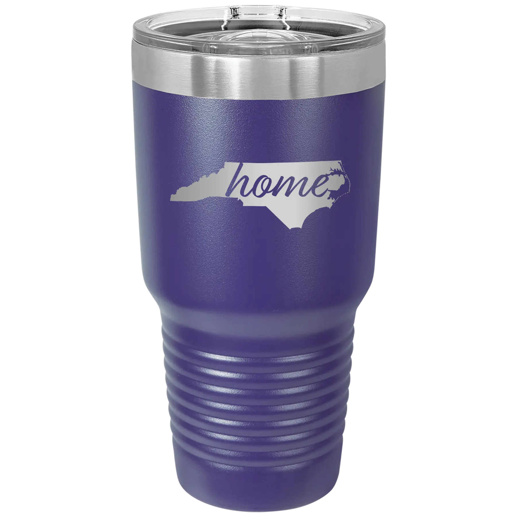 Laser etched purple 30 oz vacuum insulated tumbler with 'North Carolina Home' design