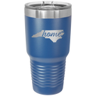 Laser etched royal blue 30 oz vacuum insulated tumbler with 'North Carolina Home' design