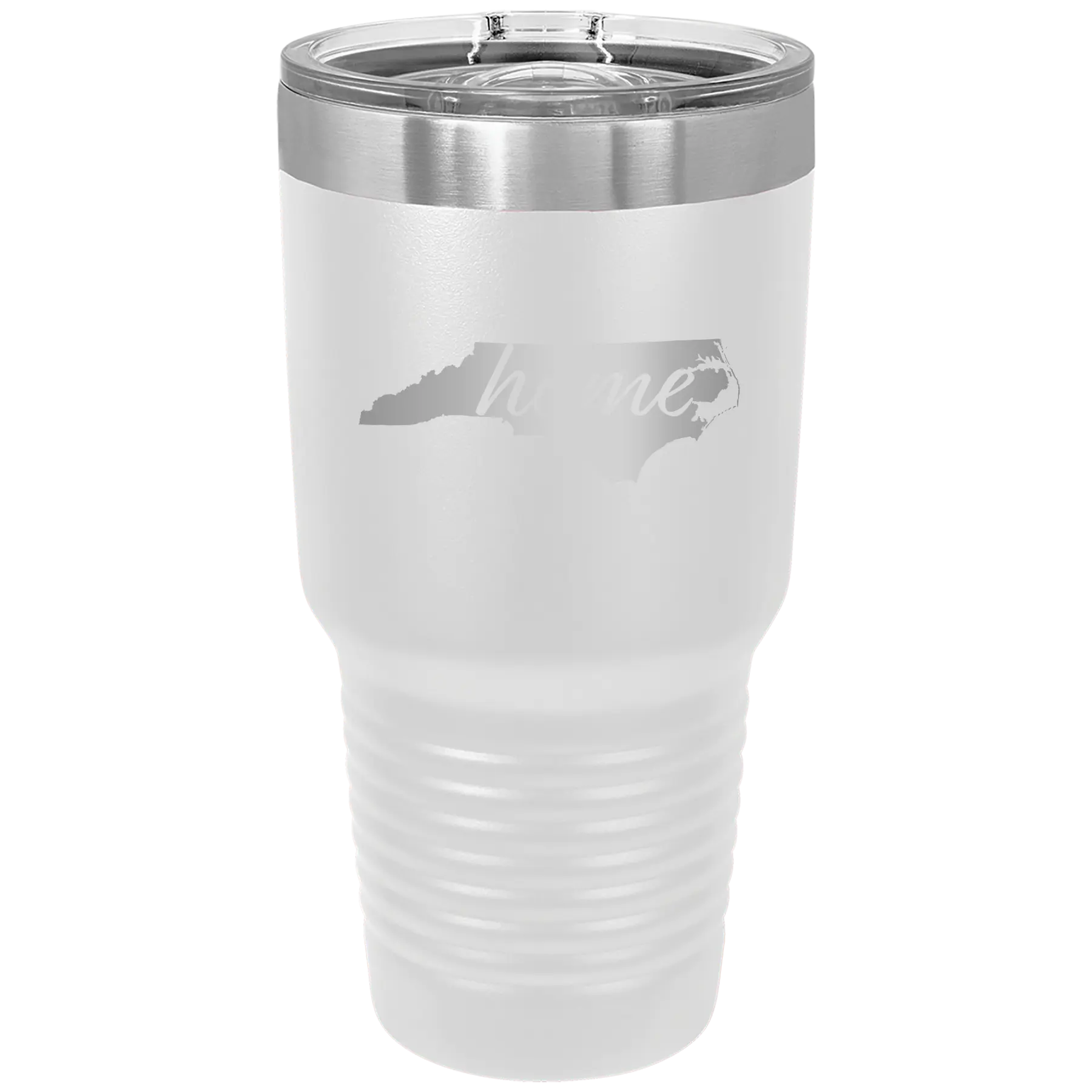 Laser etched white 30 oz vacuum insulated tumbler with 'North Carolina Home' design