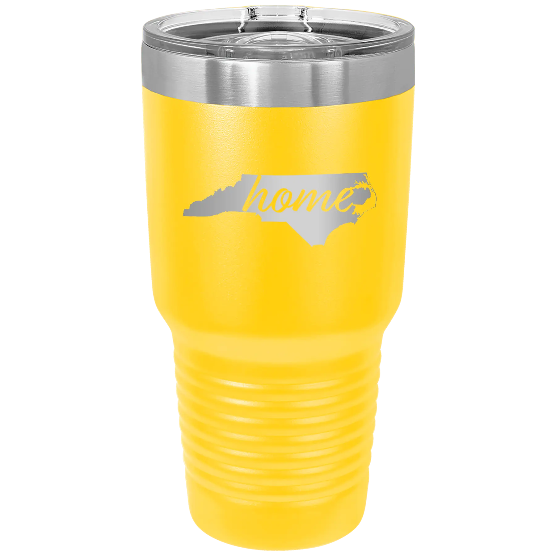 Laser etched yellow 30 oz vacuum insulated tumbler with 'North Carolina Home' design