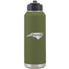 Laser etched olive green 32 oz vacuum insulated water bottle with 'North Carolina Home' design