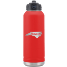 Laser etched red 32 oz vacuum insulated water bottle with 'North Carolina Home' design
