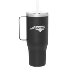 Laser etched black 40 oz vacuum insulated tumbler mug with 'North Carolina Home' design