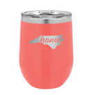 Laser etched coral 12 oz vacuum insulated wine cup with 'North Carolina Home' design