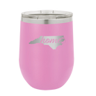 Laser etched light purple 12 oz vacuum insulated wine cup with 'North Carolina Home' design