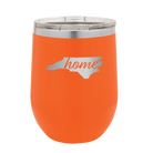 Laser etched orange 12 oz vacuum insulated wine cup with 'North Carolina Home' design