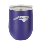 Laser etched purple 12 oz vacuum insulated wine cup with 'North Carolina Home' design