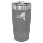 Laser etched dark gray 20 oz vacuum insulated tumbler with 'New York Home' design