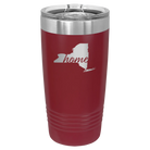 Laser etched maroon 20 oz vacuum insulated tumbler with 'New York Home' design